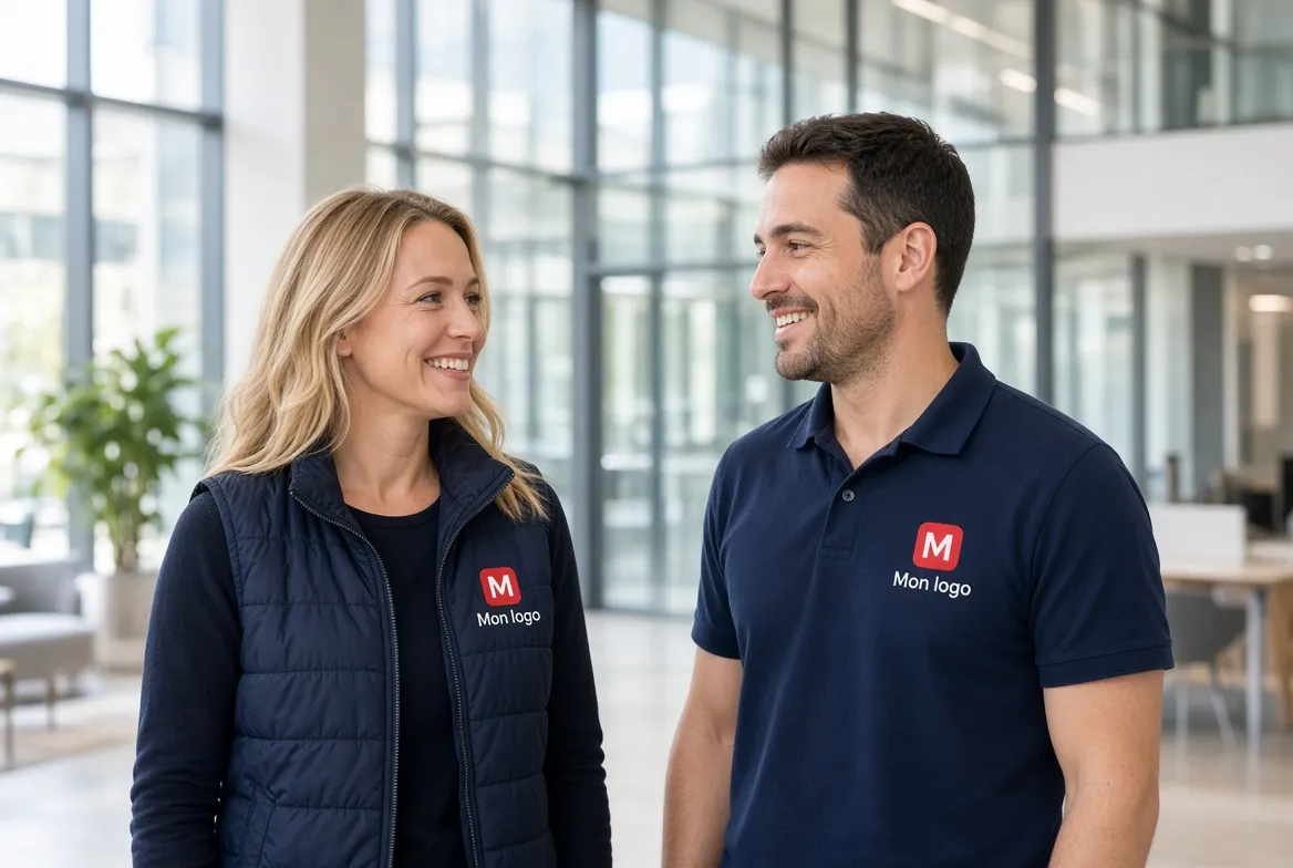 Office team in a customised polo and bodywarmer