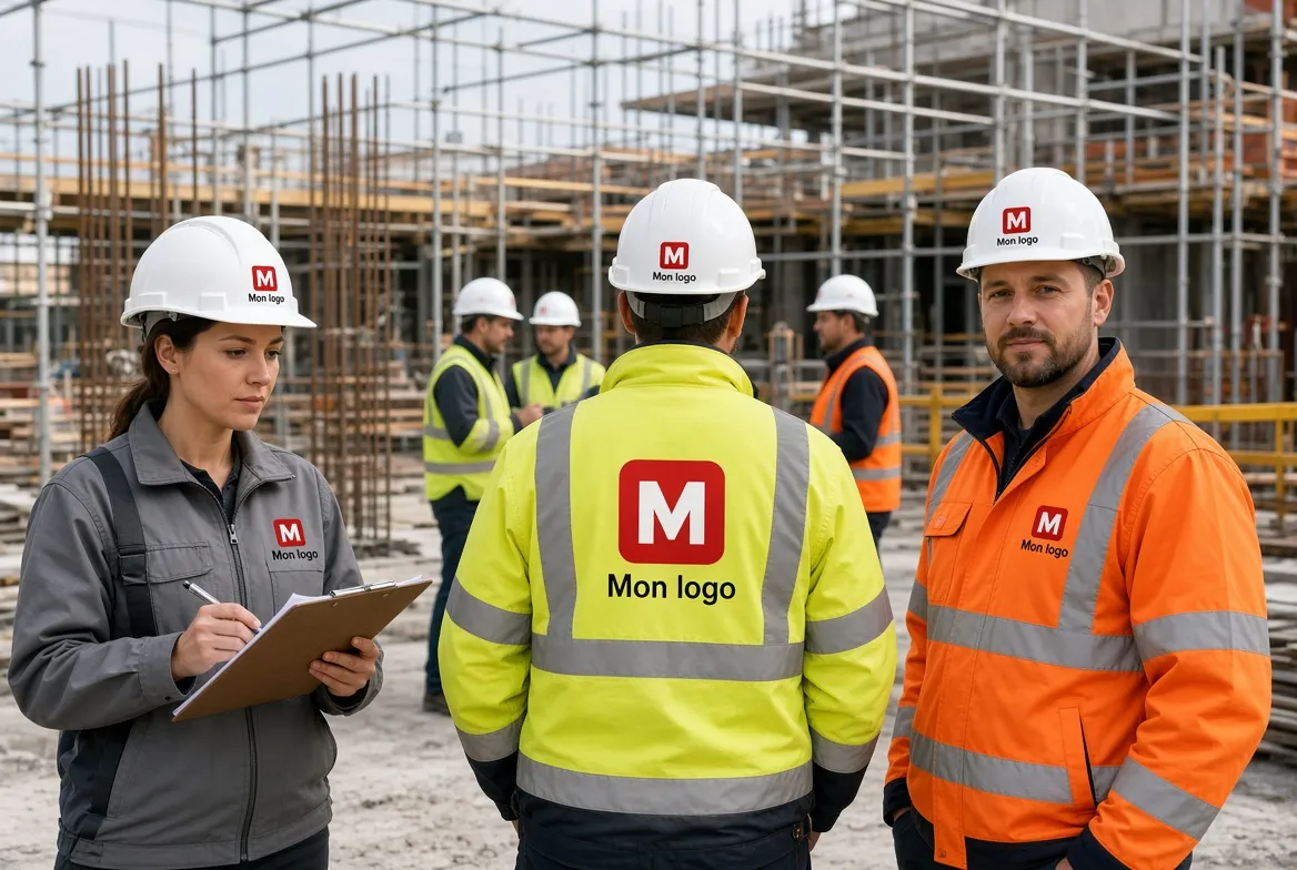 Site team in customised helmets and high-visibility jackets